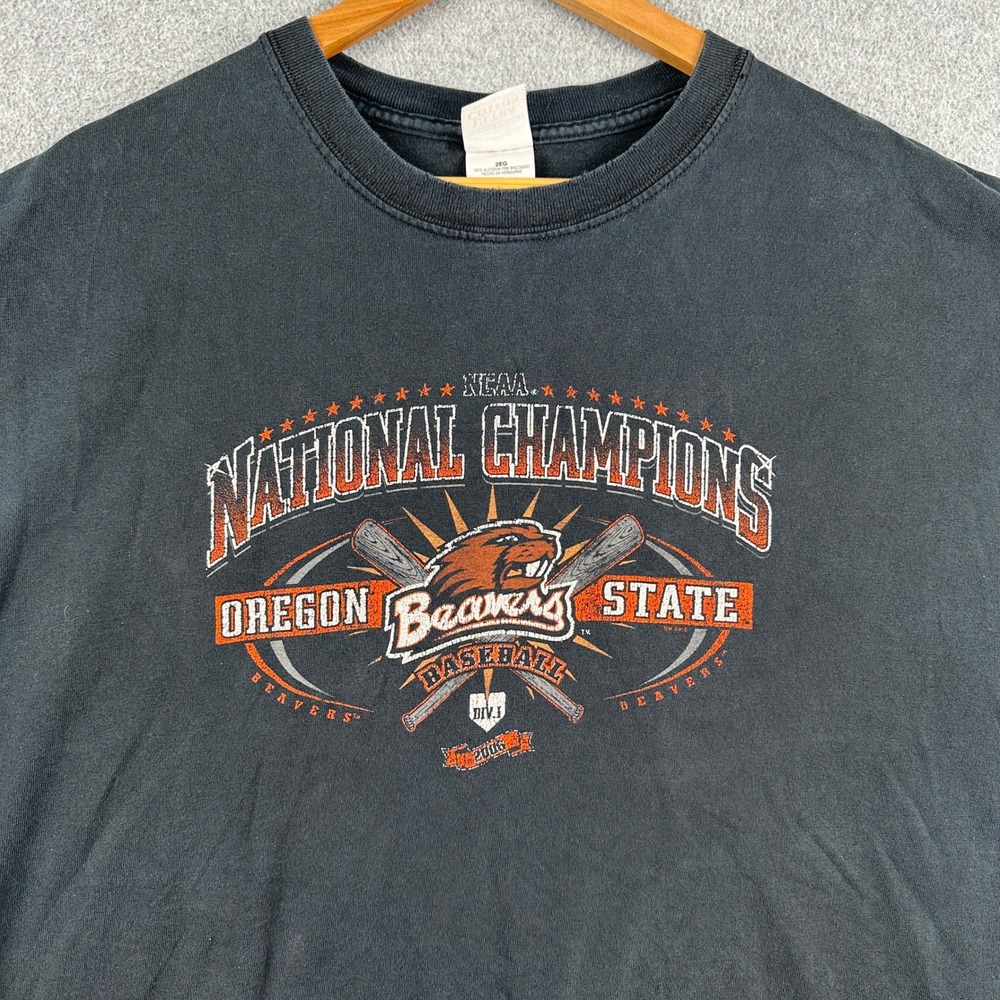 Oregon State T-Shirt Mens 2XL Black NCAA Baseball 2006 National Champions Gildan